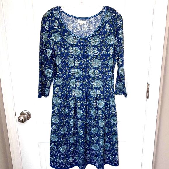 Max Studio Wms Med Navy Floral Print Jersey Knit Swing Dress Cottagecore - Picture 10 of 10
